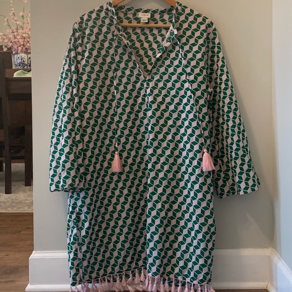 J. Crew Pink&Green Tassel Dress/Coverup